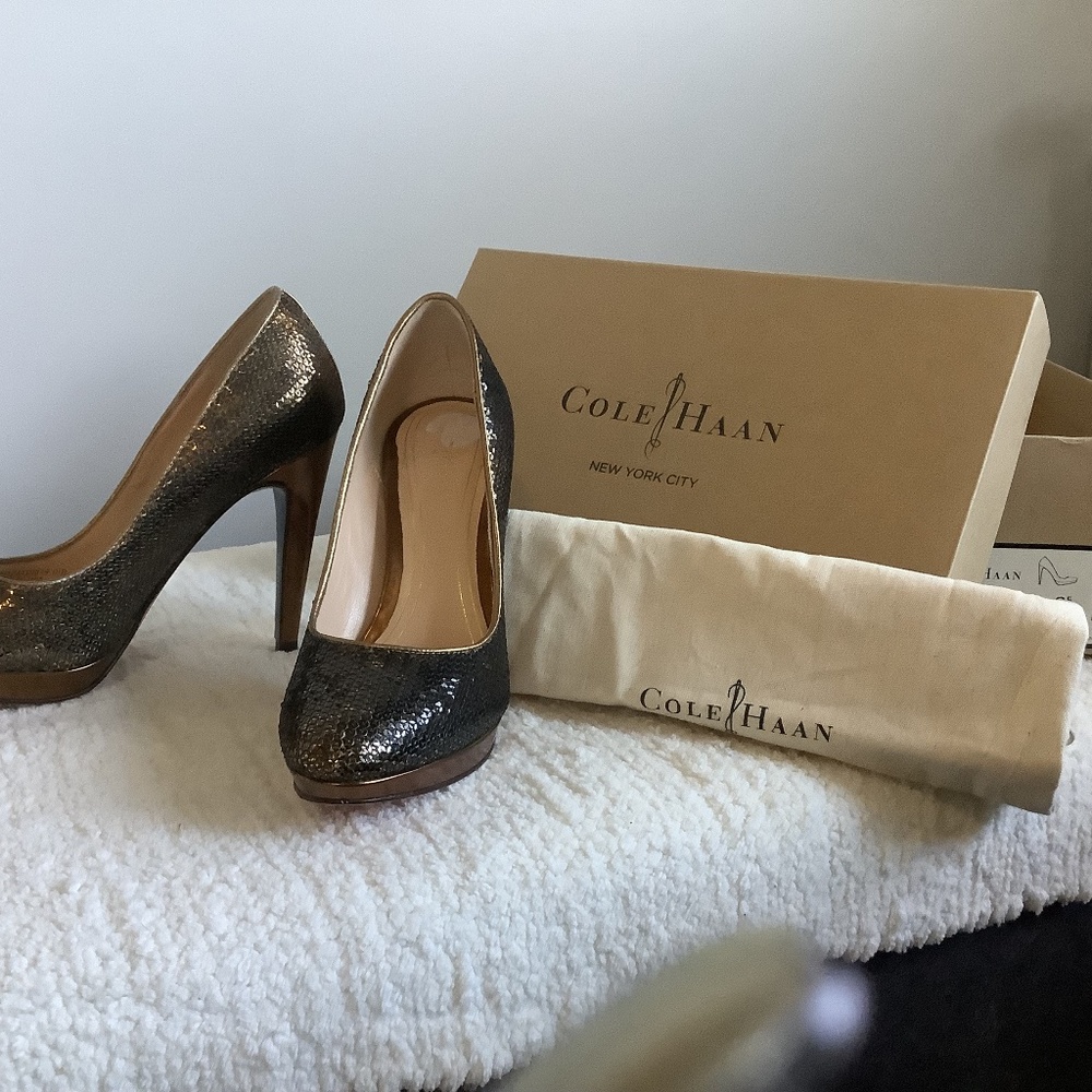 Cole Haan platform bronze heels size 6.5